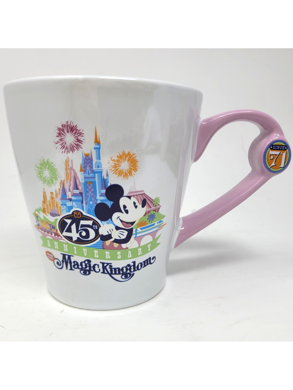 Disney Parks Magic Kingdom 45th Anniversary Lg Mug Pink Handle Since 71 Mickey
